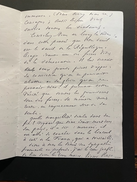 Lettre de Victor Hugo à Etienne Arago au décès de François Arago P2